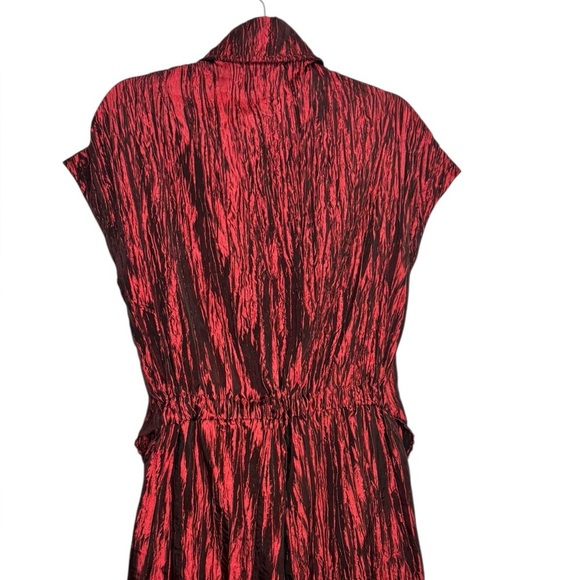 Izayla Wide Leg Short Sleeve Red Black Button Front Crinkle Tie Front Jumpsuit S - Picture 10 of 16